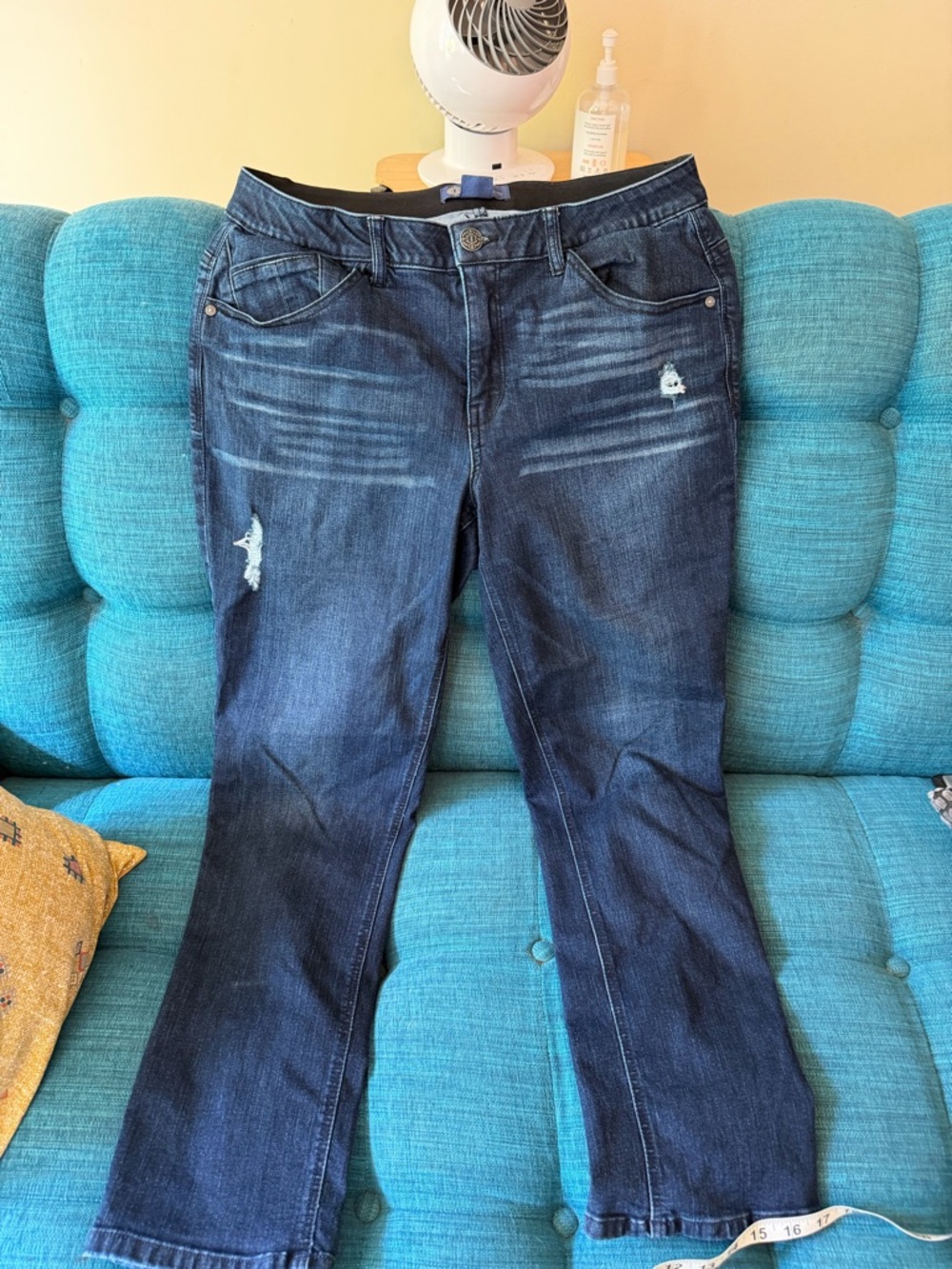 Democracy Dark Blue Bootcut Jeans with Light Distressing